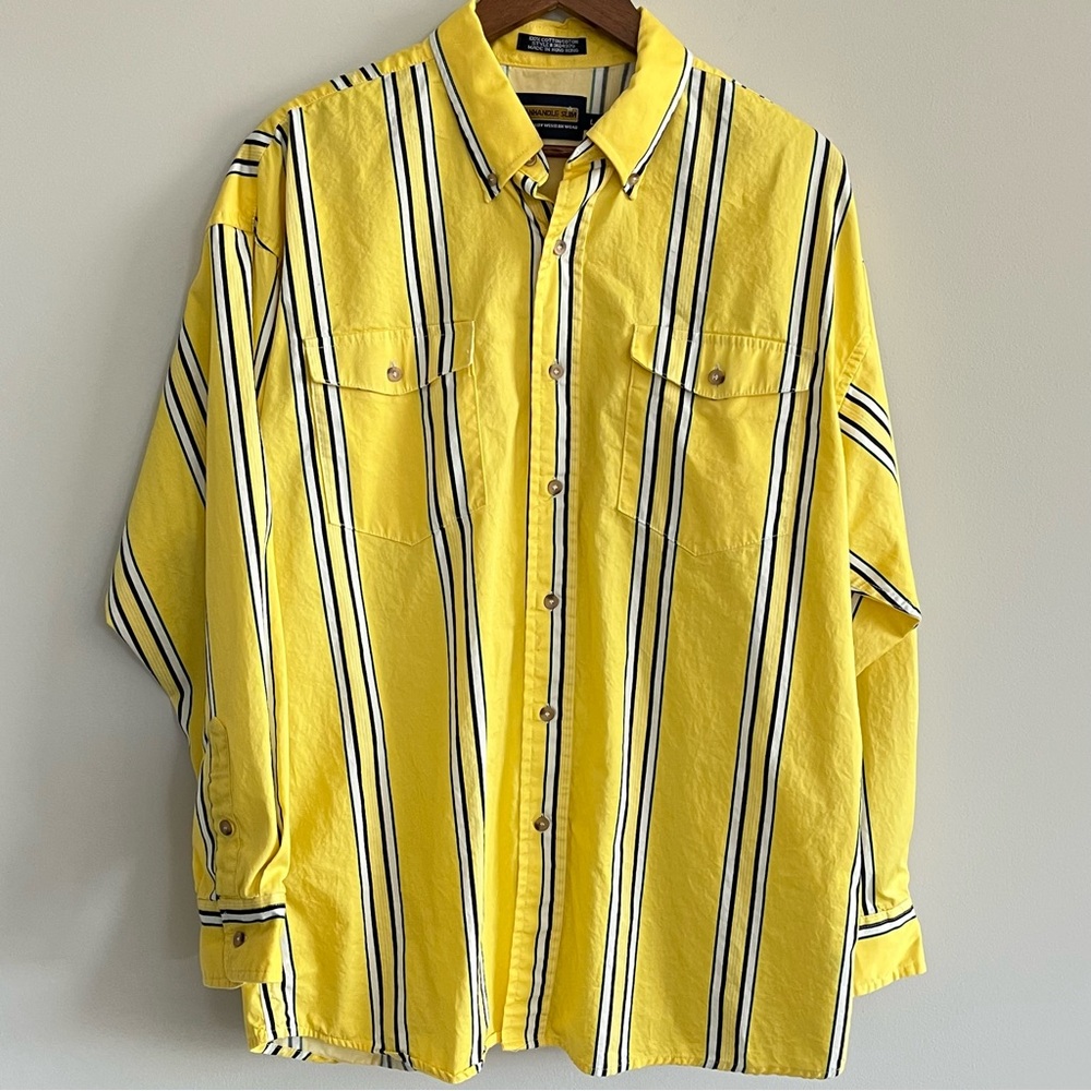 Panhandle Slim Men’s Yellow Striped Western Button Up Long Sleeve Shirt L